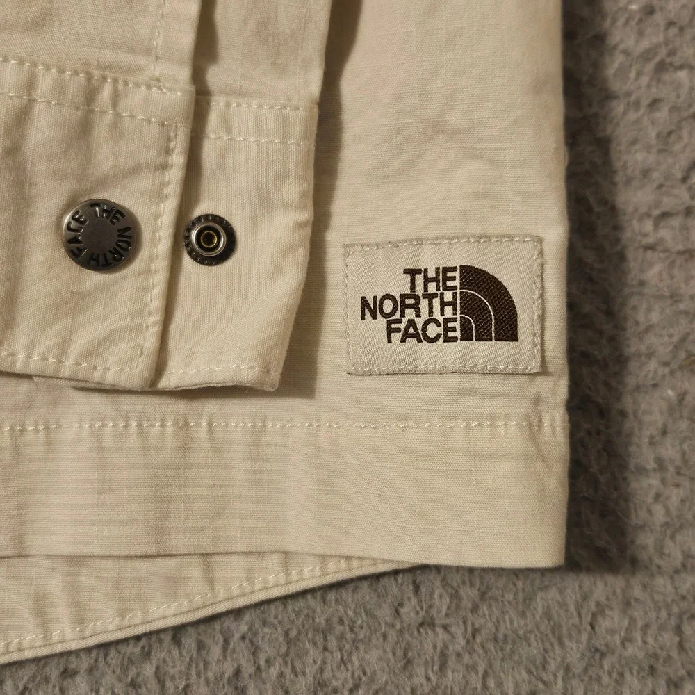 The North Face Mens Half Zip Anorak Pullover Hoodie Beige Cream Medium Ripstop